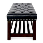 Tufted Upholstered End of Bed Bench with Nailhead Trim and Shelf
