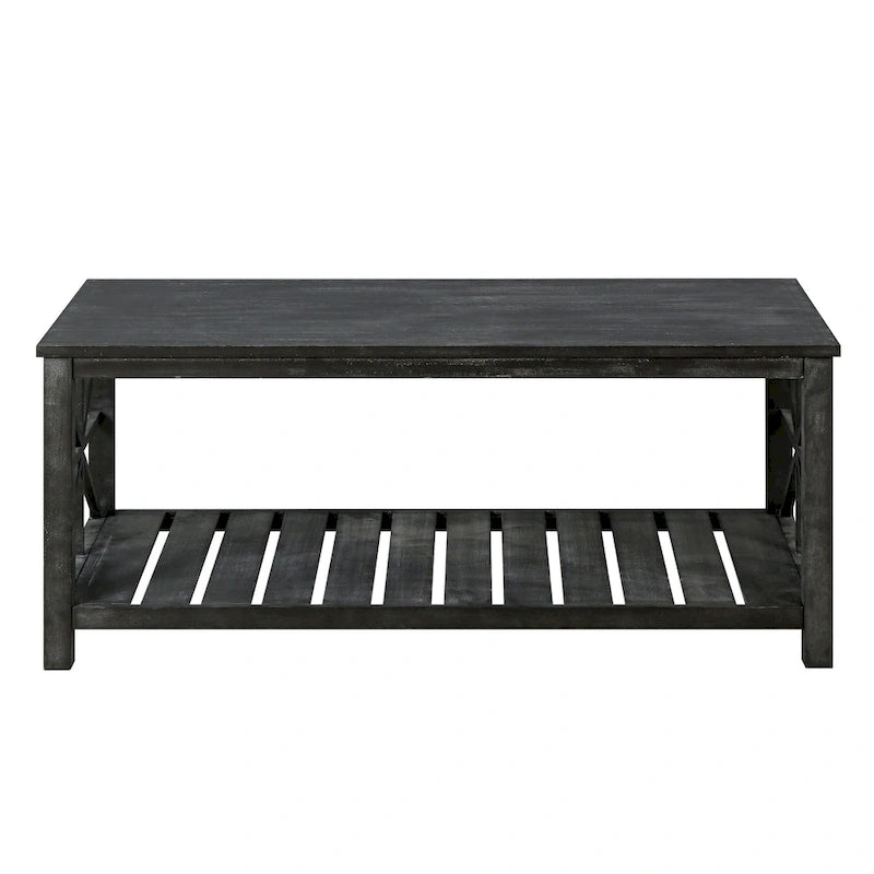 Rustic Wood Coffee Table with Spacious Storage - 47.24 W x 23.62 D x 19.68 H