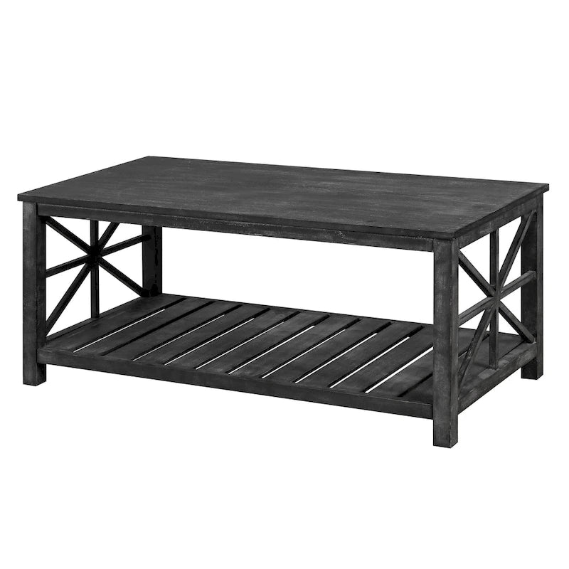 Rustic Wood Coffee Table with Spacious Storage - 47.24 W x 23.62 D x 19.68 H