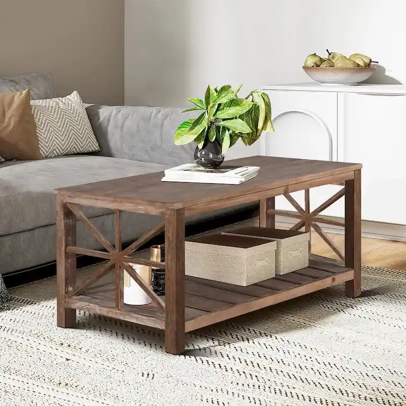 Rustic Wood Coffee Table with Spacious Storage - 47.24 W x 23.62 D x 19.68 H