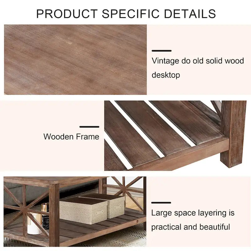 Rustic Wood Coffee Table with Spacious Storage - 47.24 W x 23.62 D x 19.68 H