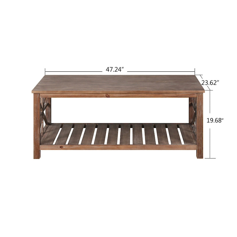 Rustic Wood Coffee Table with Spacious Storage - 47.24 W x 23.62 D x 19.68 H