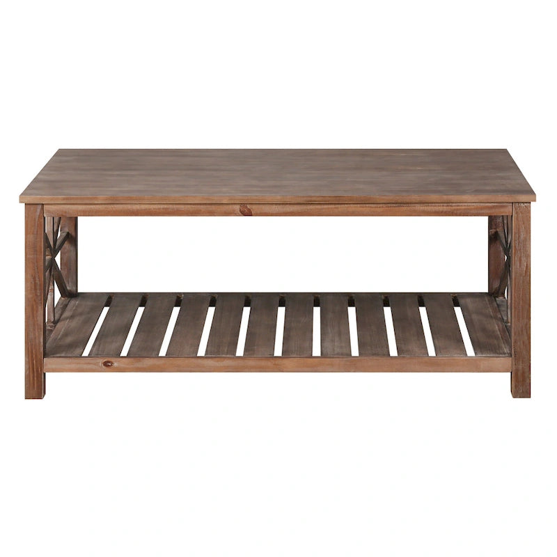 Rustic Wood Coffee Table with Spacious Storage - 47.24 W x 23.62 D x 19.68 H