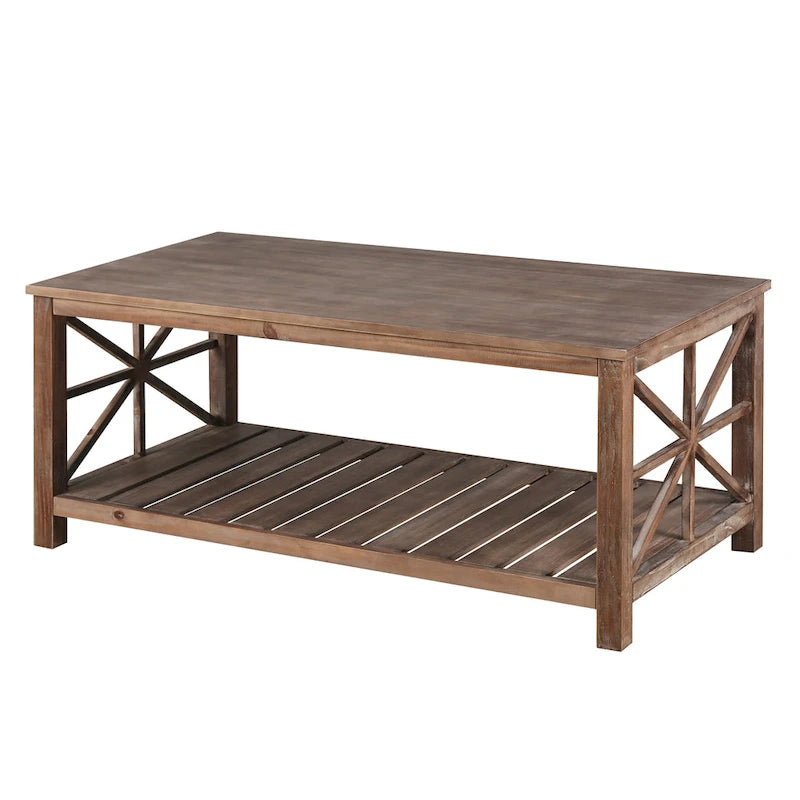 Rustic Wood Coffee Table with Spacious Storage - 47.24 W x 23.62 D x 19.68 H