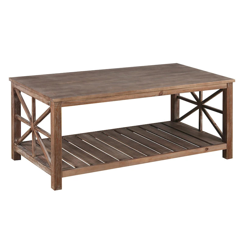Rustic Wood Coffee Table with Spacious Storage - 47.24 W x 23.62 D x 19.68 H
