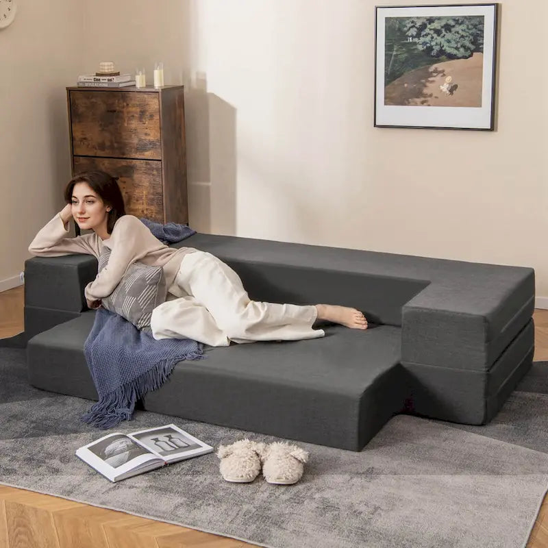 8-Inch Folding Sofa Bed with High-Density Foam & Washable Cover