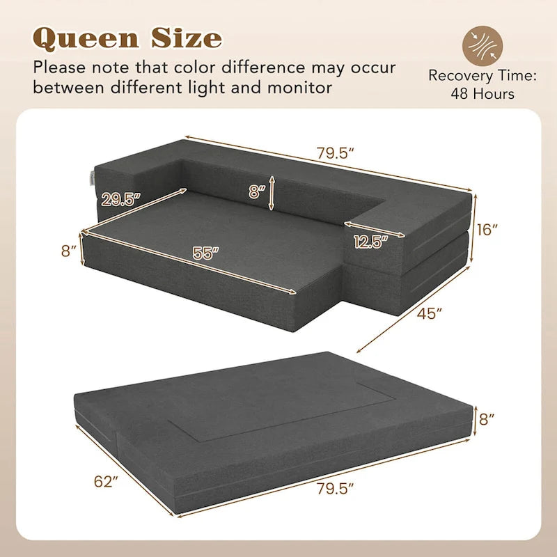 8-Inch Folding Sofa Bed with High-Density Foam & Washable Cover