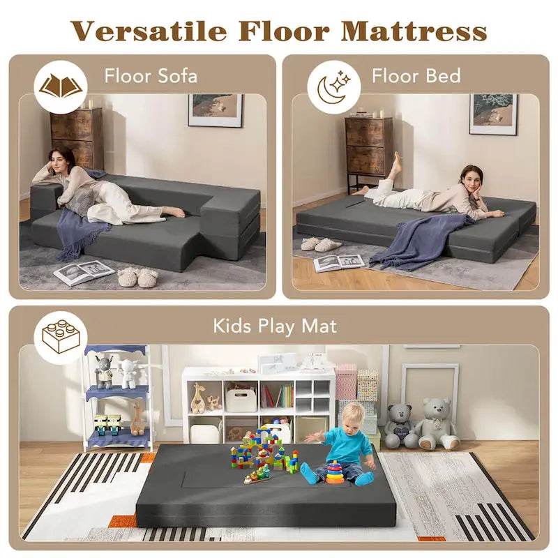 8-Inch Folding Sofa Bed with High-Density Foam & Washable Cover
