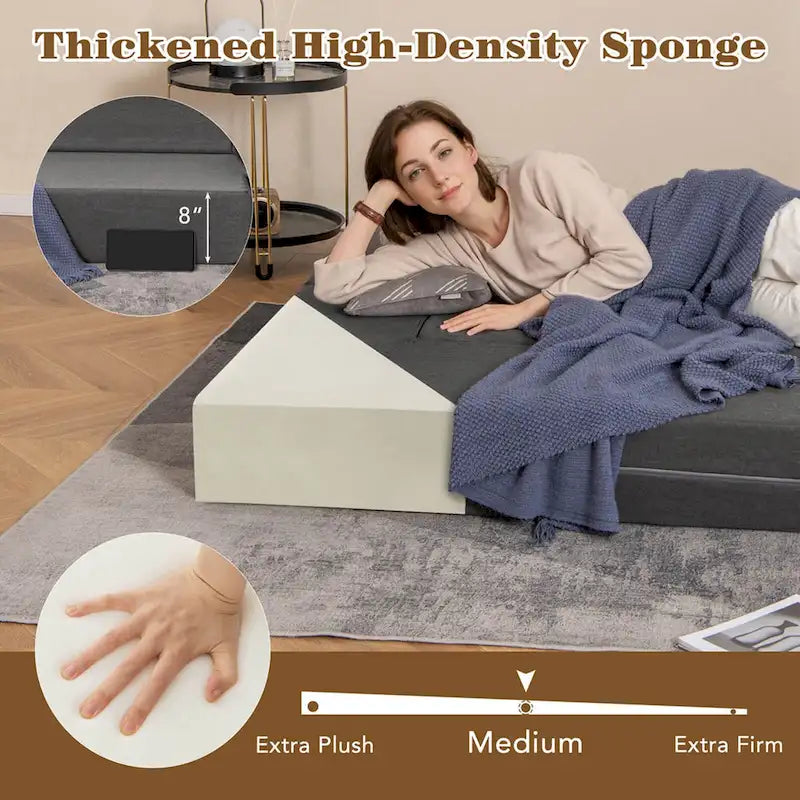 8-Inch Folding Sofa Bed with High-Density Foam & Washable Cover