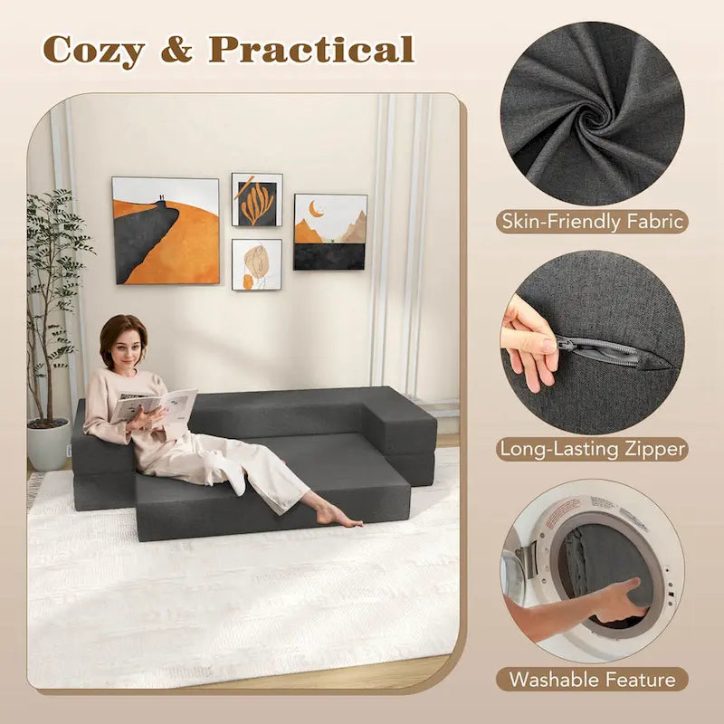 8-Inch Folding Sofa Bed with High-Density Foam & Washable Cover