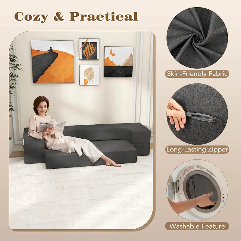8-Inch Folding Sofa Bed with High-Density Foam & Washable Cover