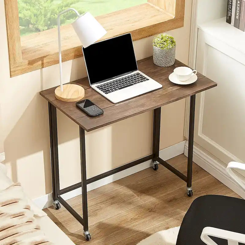 Secretária de computador dobrável e móvel, 31.5", mesa de escrita com rodas sem montagem, mesa para portátil dobrável e economizadora de espaço para escritório em casa