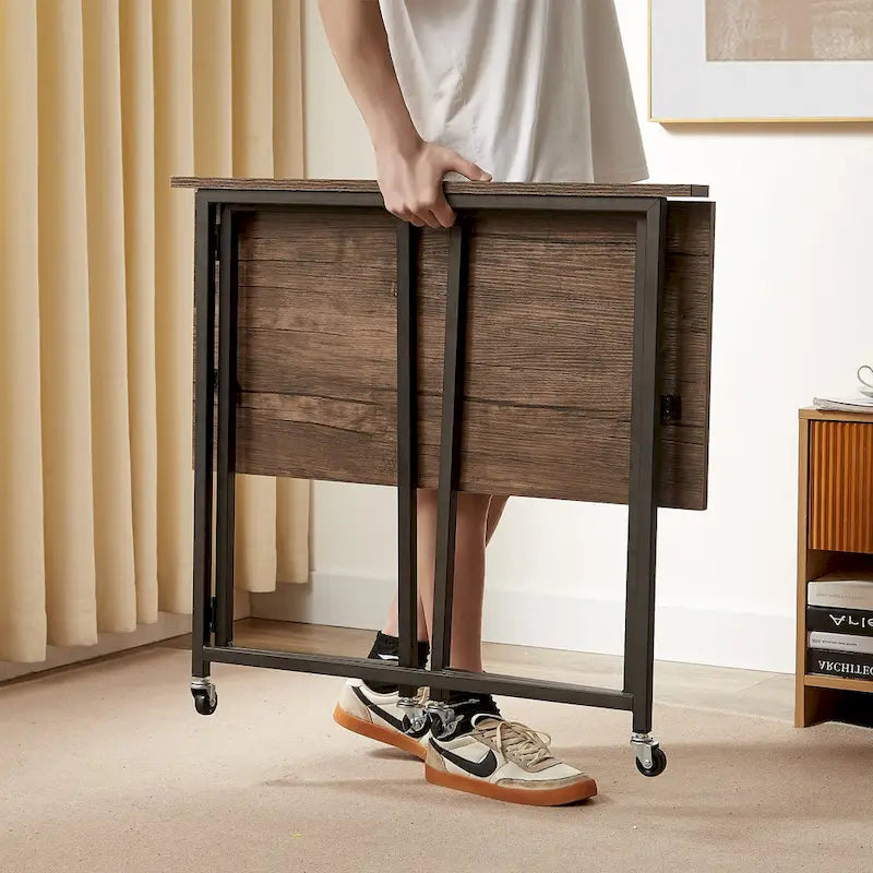 Mobile Folding Computer Desk, 31.5" No Assembly Rolling Writing Desk, Space Saving Foldable Laptop Table for Home Office