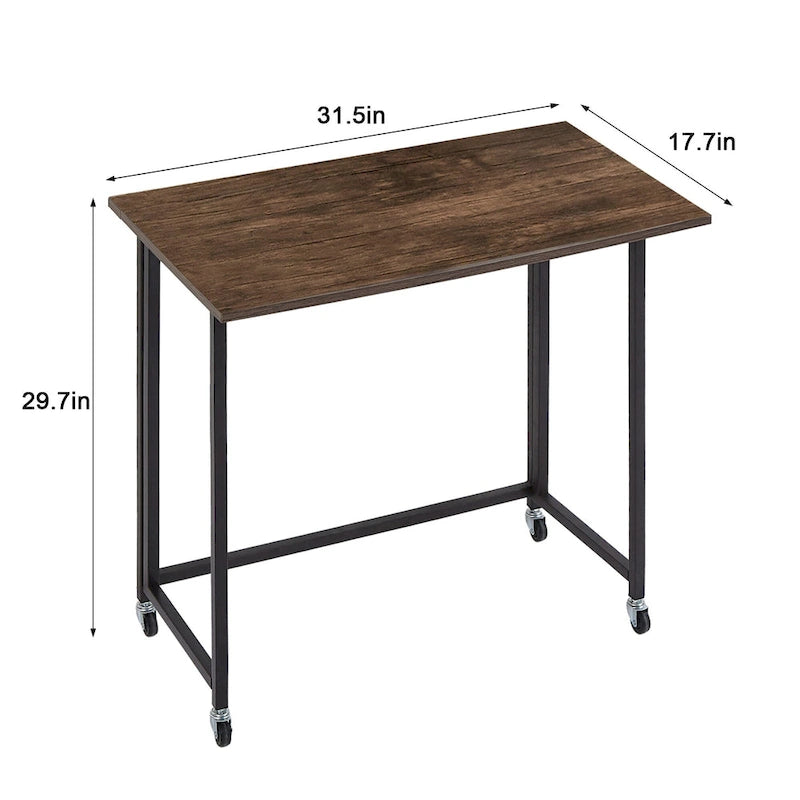 Secretária de computador dobrável e móvel, 31.5", mesa de escrita com rodas sem montagem, mesa para portátil dobrável e economizadora de espaço para escritório em casa