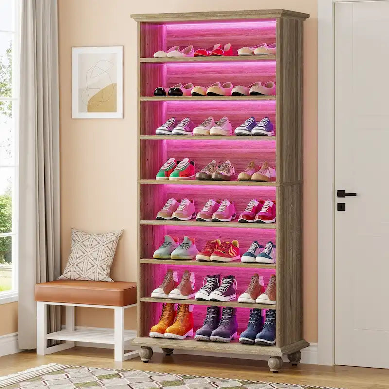 9-Tier Narrow Tall Shoe Storage Cabinet with LED Lighting