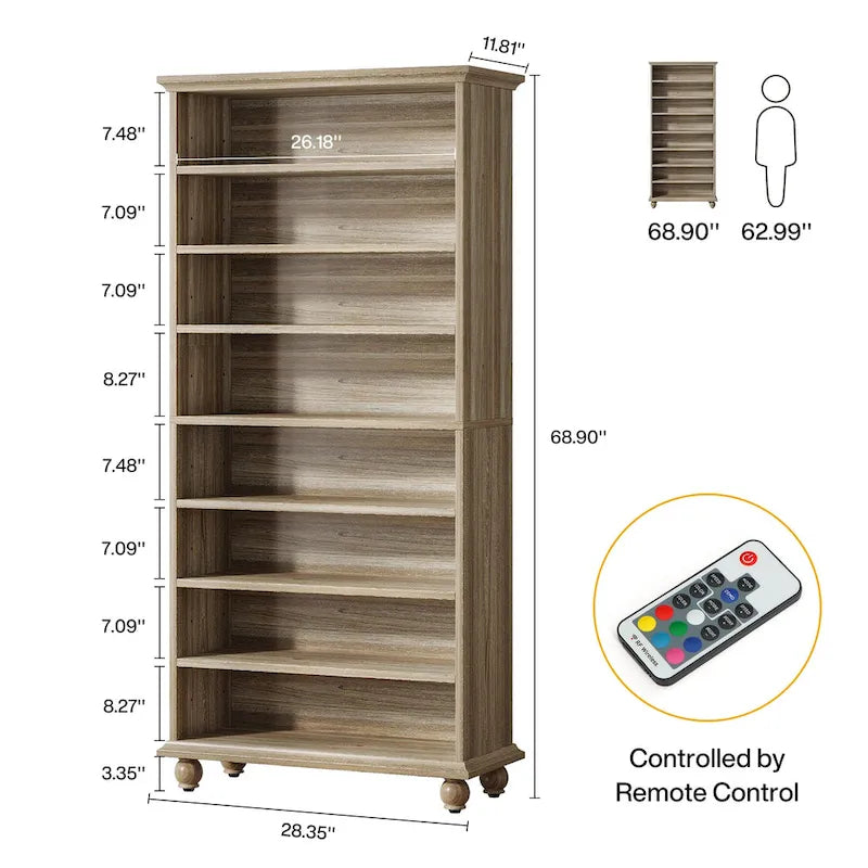 9-Tier Narrow Tall Shoe Storage Cabinet with LED Lighting