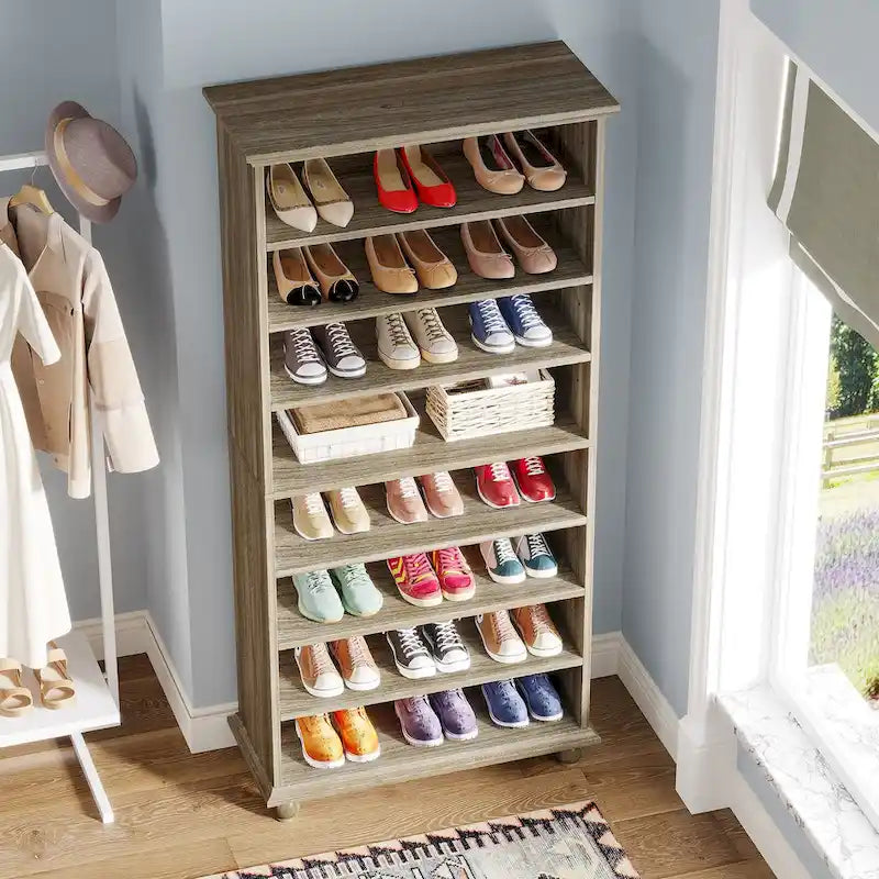 9-Tier Narrow Tall Shoe Storage Cabinet with LED Lighting