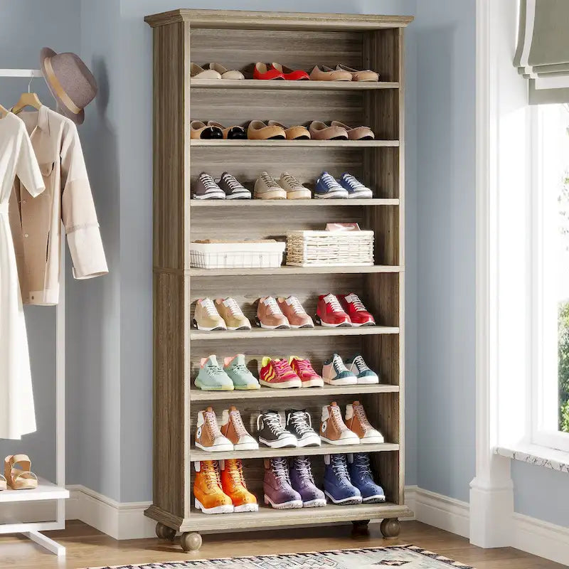 9-Tier Narrow Tall Shoe Storage Cabinet with LED Lighting