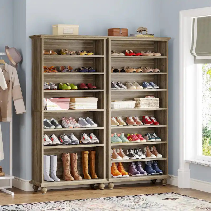 9-Tier Narrow Tall Shoe Storage Cabinet with LED Lighting