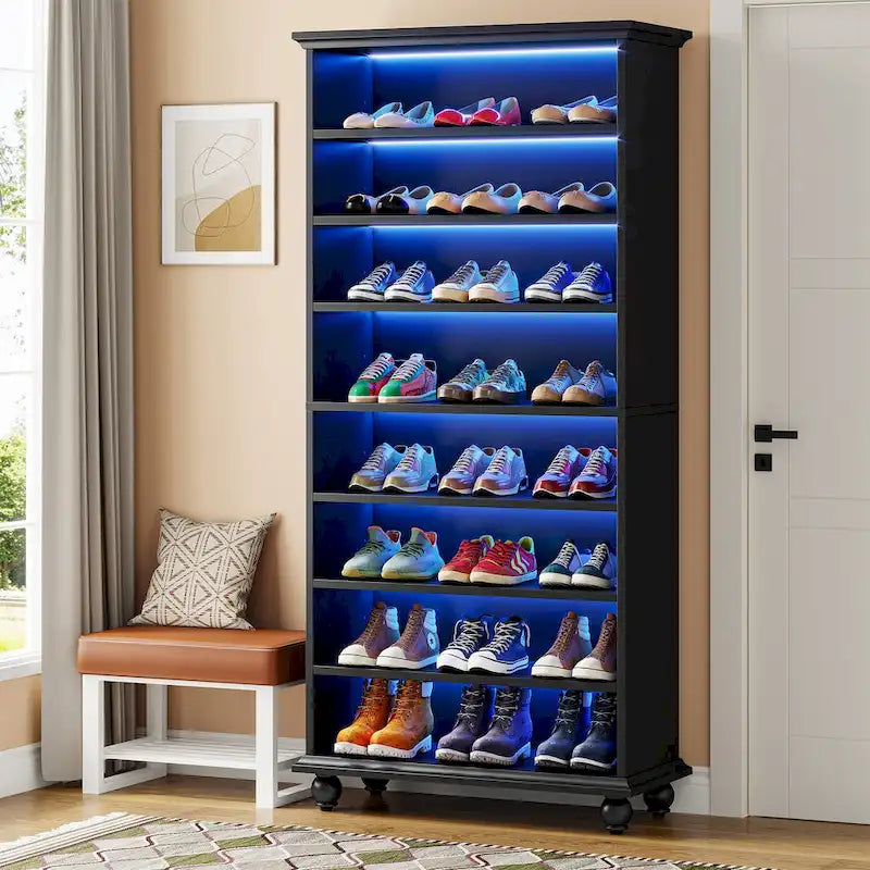 9-Tier Narrow Tall Shoe Storage Cabinet with LED Lighting