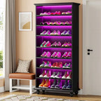 9-Tier Narrow Tall Shoe Storage Cabinet with LED Lighting