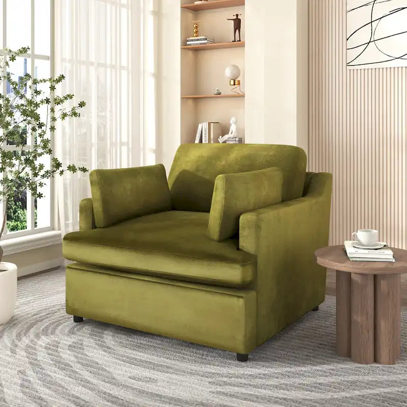Green Modern 37" Accent Chair with Armrest Cushions for Living Room