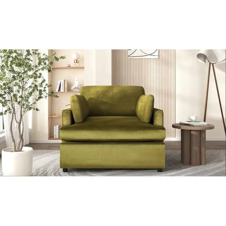 Green Modern 37" Accent Chair with Armrest Cushions for Living Room