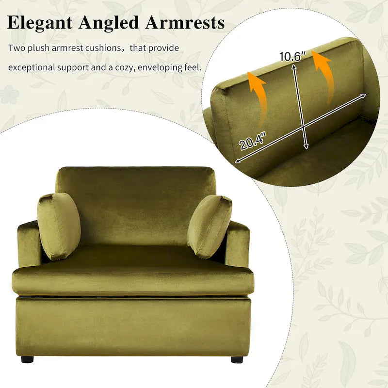 Green Modern 37" Accent Chair with Armrest Cushions for Living Room