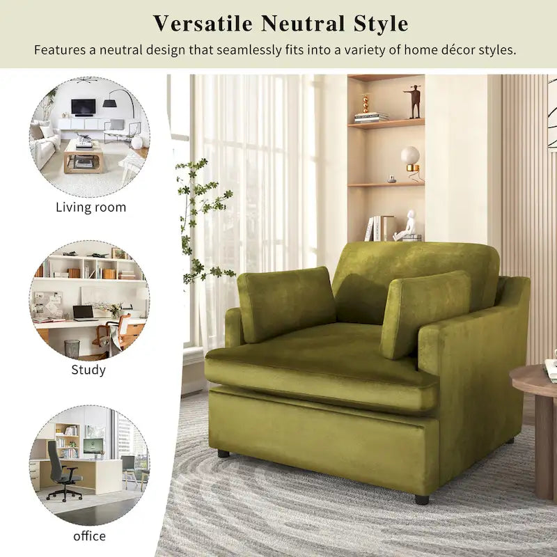 Green Modern 37" Accent Chair with Armrest Cushions for Living Room