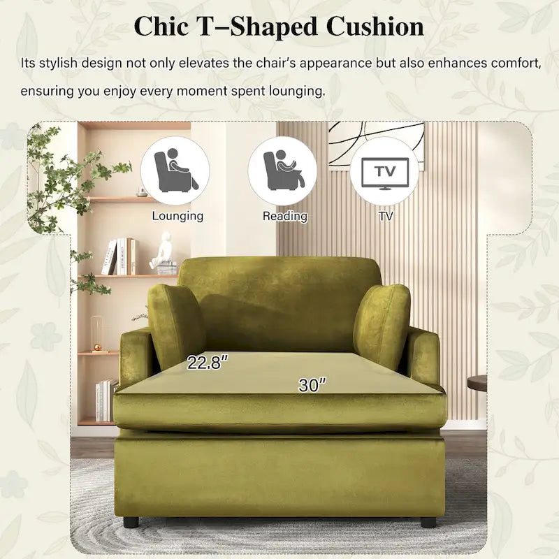 Green Modern 37" Accent Chair with Armrest Cushions for Living Room
