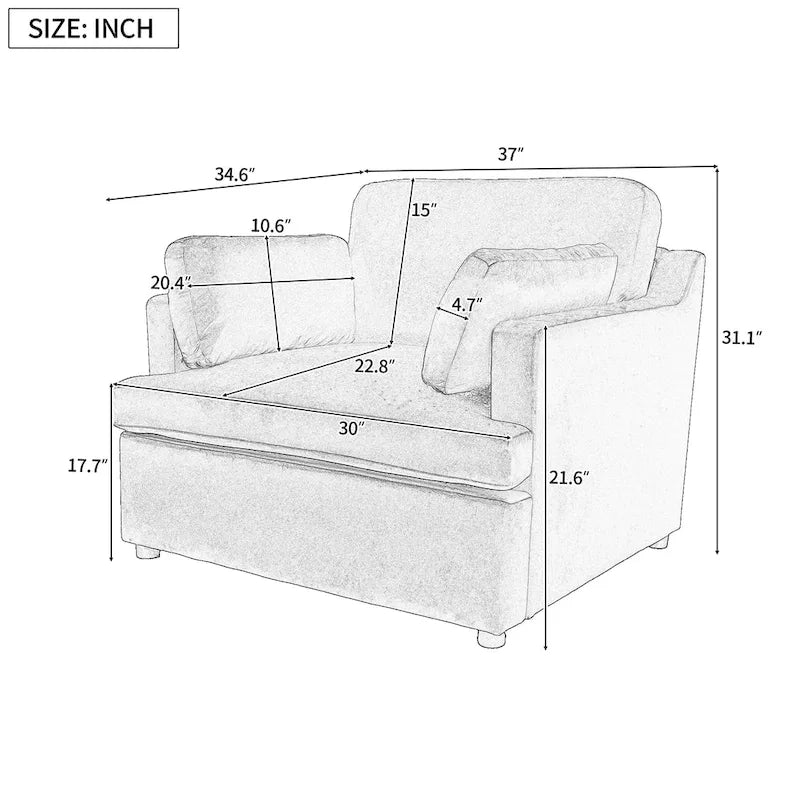Green Modern 37" Accent Chair with Armrest Cushions for Living Room