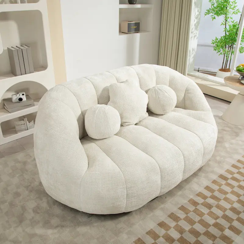 White 63.78" Chenille Lounge Chair with Foam Filling