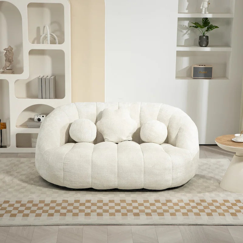 White 63.78" Chenille Lounge Chair with Foam Filling
