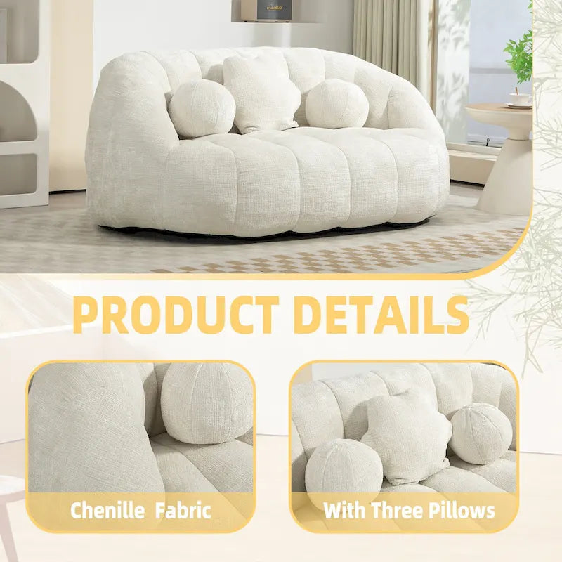White 63.78" Chenille Lounge Chair with Foam Filling