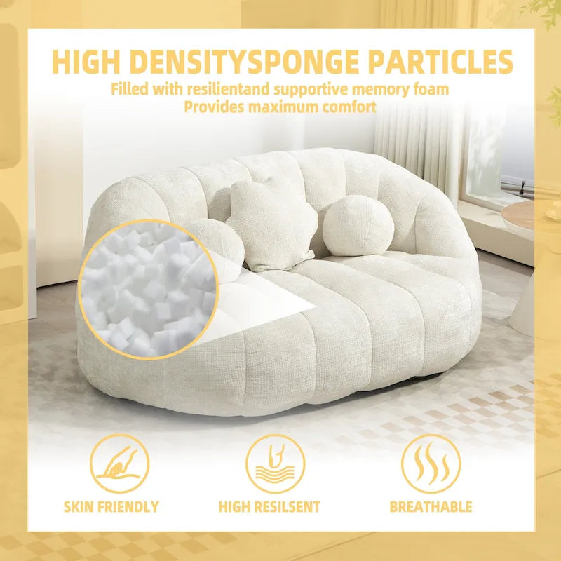White 63.78" Chenille Lounge Chair with Foam Filling