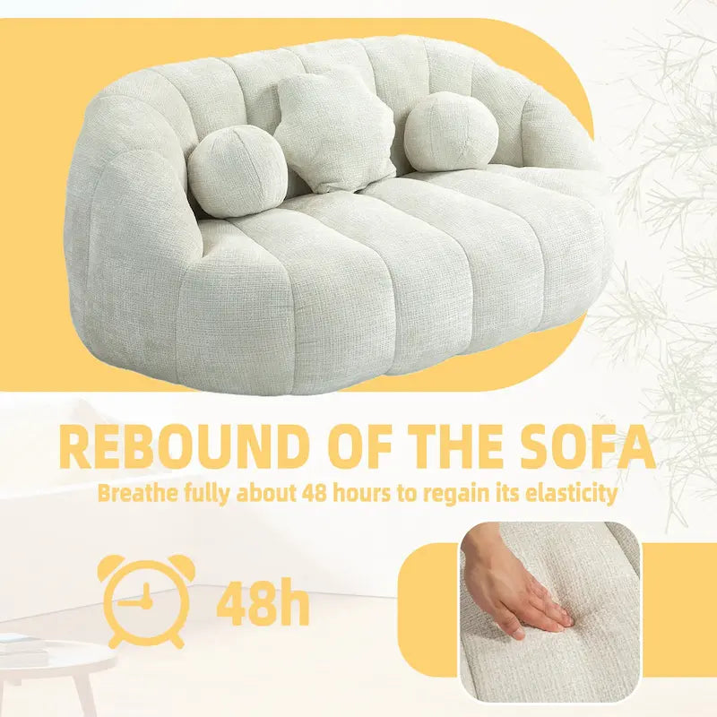 White 63.78" Chenille Lounge Chair with Foam Filling