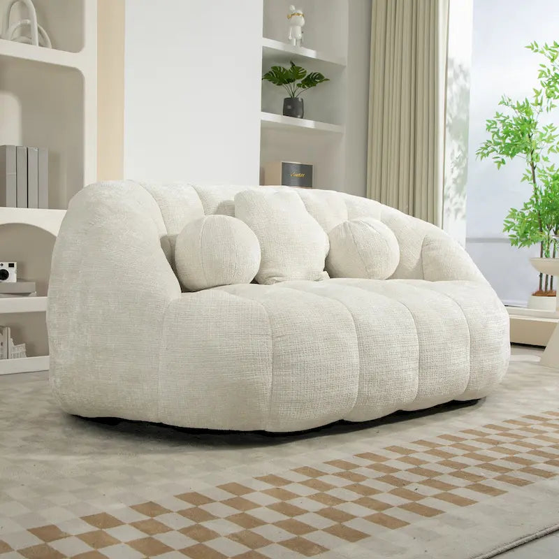 White 63.78" Chenille Lounge Chair with Foam Filling