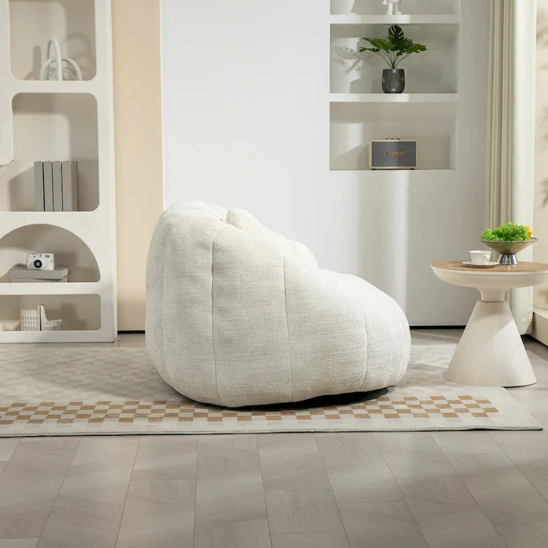 White 63.78" Chenille Lounge Chair with Foam Filling