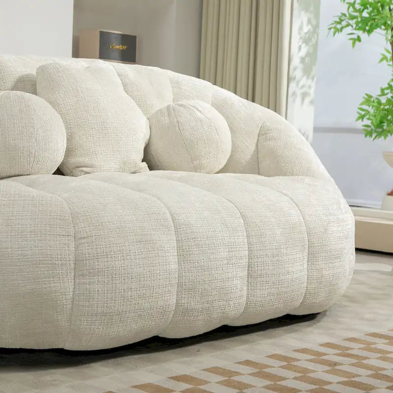White 63.78" Chenille Lounge Chair with Foam Filling