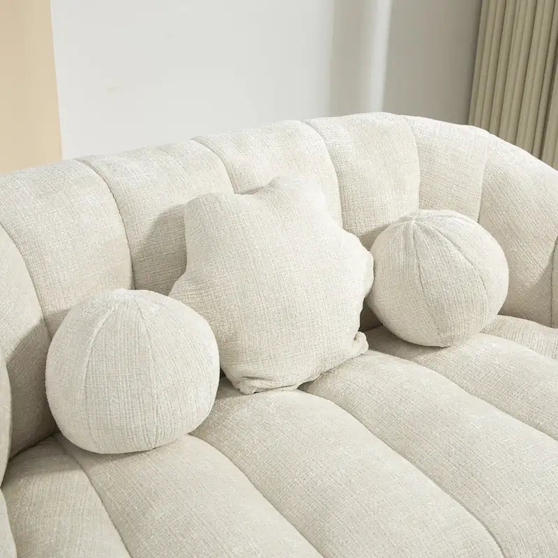 White 63.78" Chenille Lounge Chair with Foam Filling