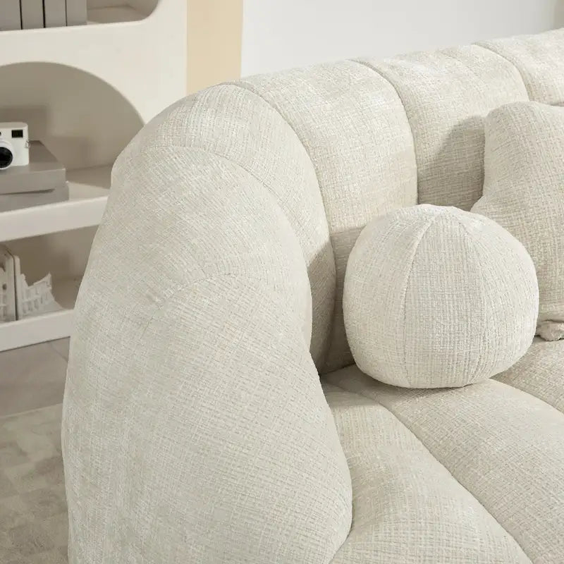 White 63.78" Chenille Lounge Chair with Foam Filling