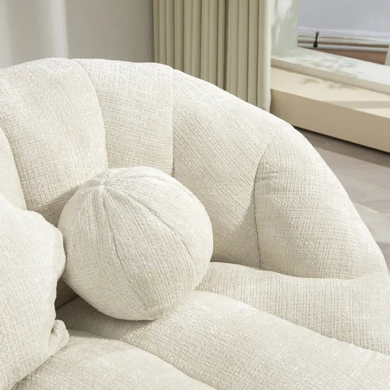 White 63.78" Chenille Lounge Chair with Foam Filling