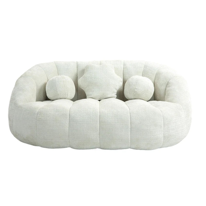 White 63.78" Chenille Lounge Chair with Foam Filling