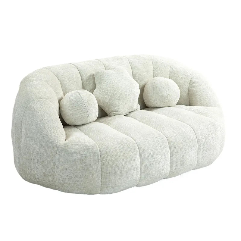 White 63.78" Chenille Lounge Chair with Foam Filling