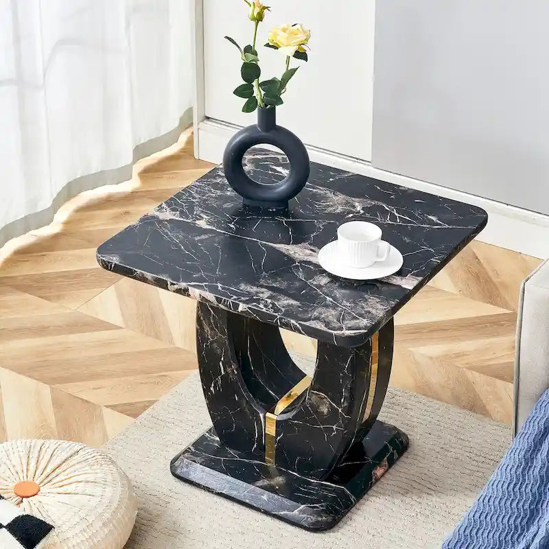 23.6" Modern Square Coffee Table with Gold Decorative Strips