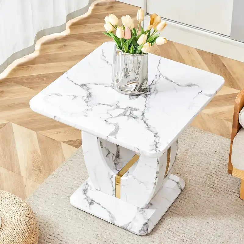 23.6" Modern Square Coffee Table with Gold Decorative Strips