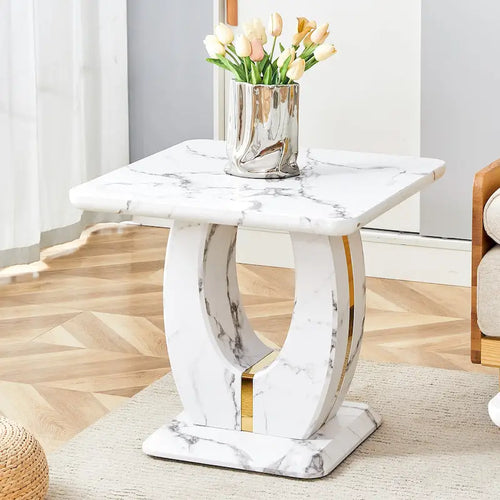 23.6" Modern Square Coffee Table with Gold Decorative Strips