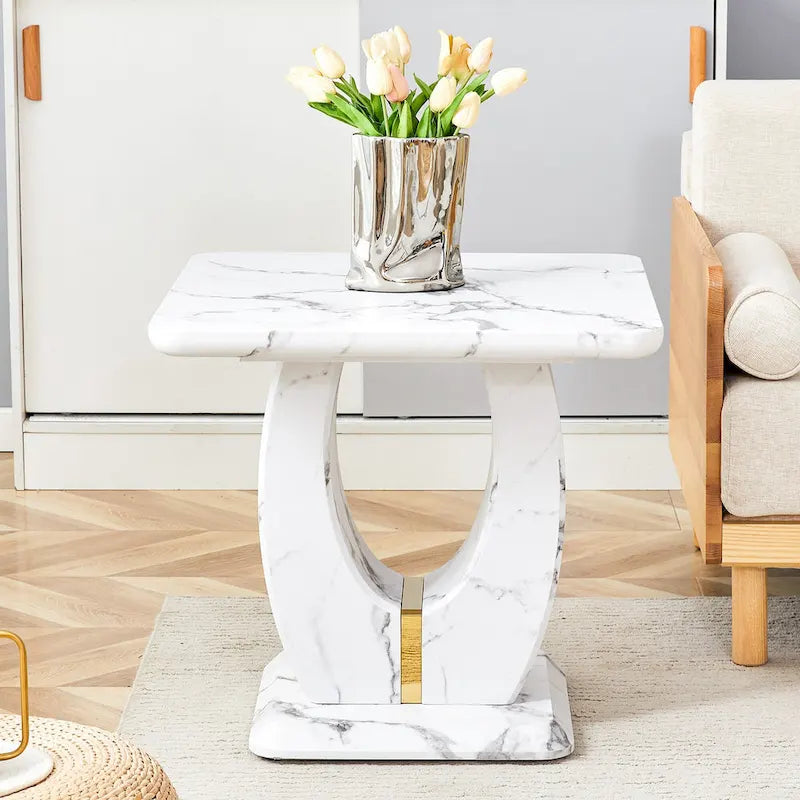 23.6" Modern Square Coffee Table with Gold Decorative Strips