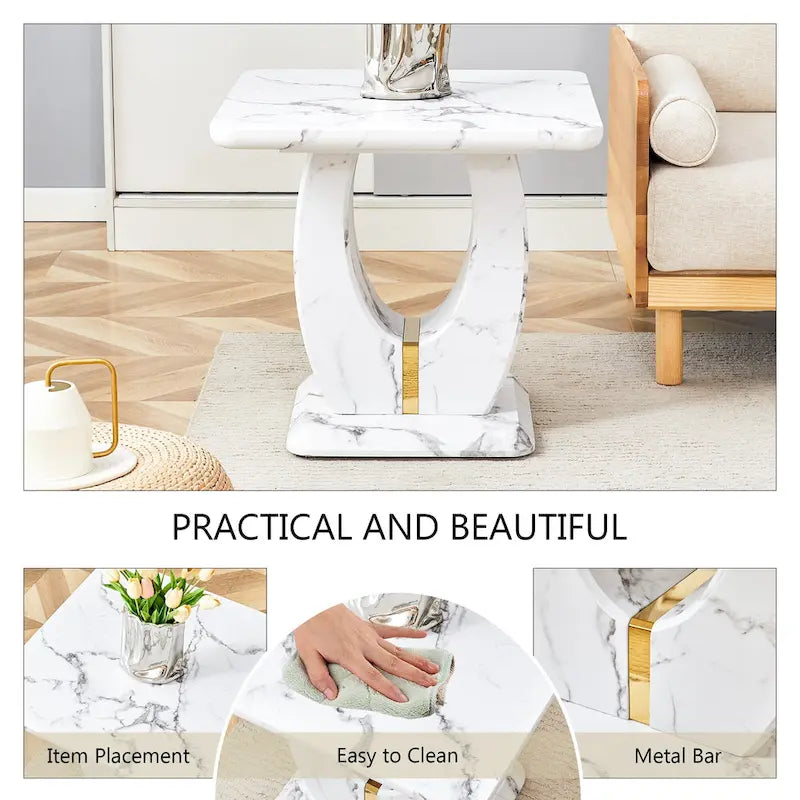 23.6" Modern Square Coffee Table with Gold Decorative Strips