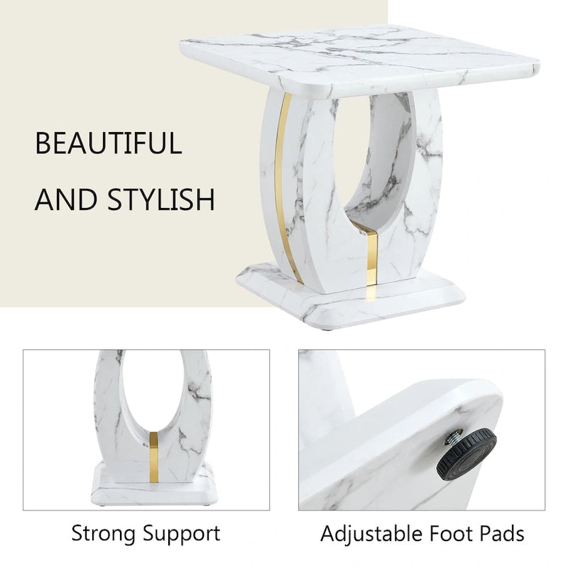 23.6" Modern Square Coffee Table with Gold Decorative Strips